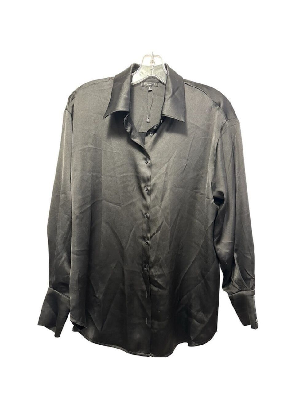 Dynamite Oversized Relaxed Loose Fit Button Up Black Satin Shirt